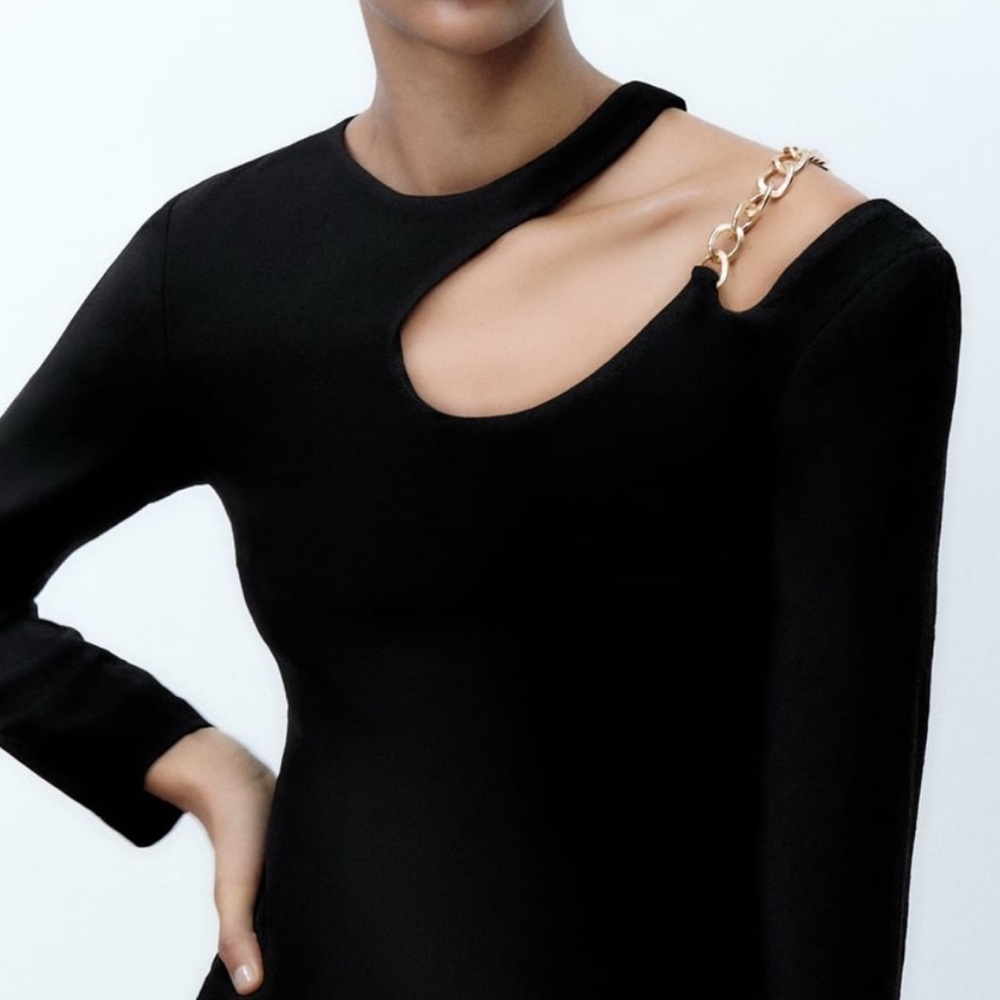 ZARA Mini Cut Out Dress w/ Gold Chain Detail - Picture 2 of 7